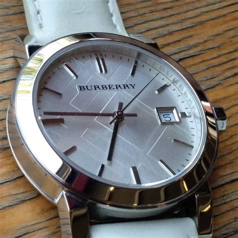 Burberry The City White Dial White Leather Strap Watch for 